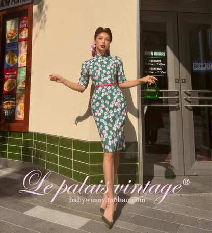 le palais vintage Hong Kong pink , green silhouette A-line jacket-SHEA.