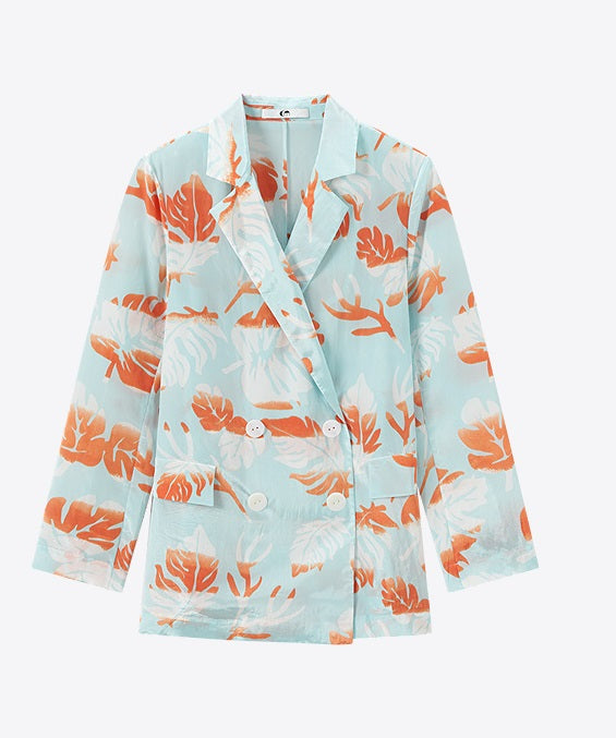 COMME MOI Lv Yan designer summer women's fashion casual print double-breasted suit - EMMA.