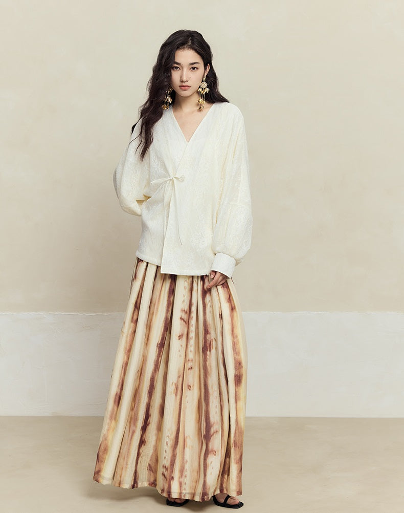 HECO tie-dye chiffon pleated long gray brown skirt women - all.