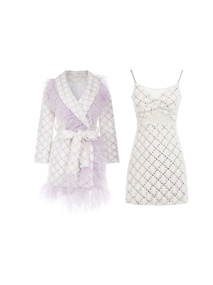 Wardrobes by Chen Light Luxury Long Sleeve Feather Woolen Coat-May