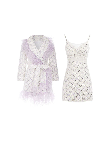 Wardrobes by Chen Light Luxury Long Sleeve Feather Woolen Coat-May