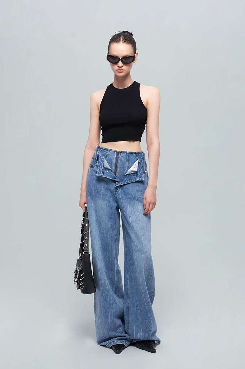 ANNAKIKI Nich Retro fried color loose wide-leg jeans for women-IZUMI