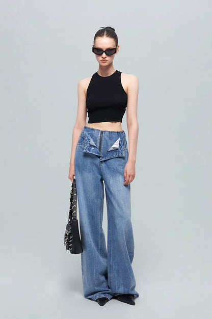 ANNAKIKI Nich Retro fried color loose wide-leg jeans for women-IZUMI