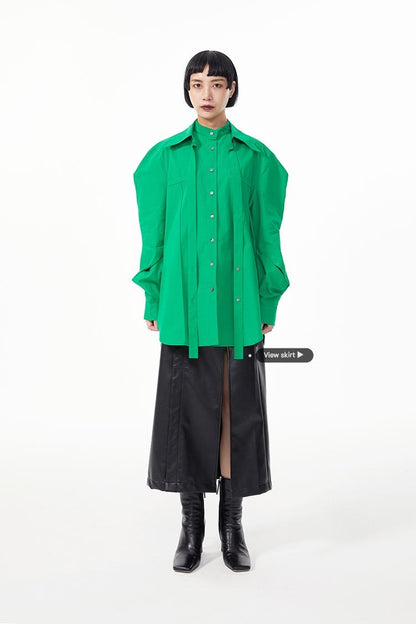 TINY IN double-collar design silhouette 3d green Shirt-JOJO