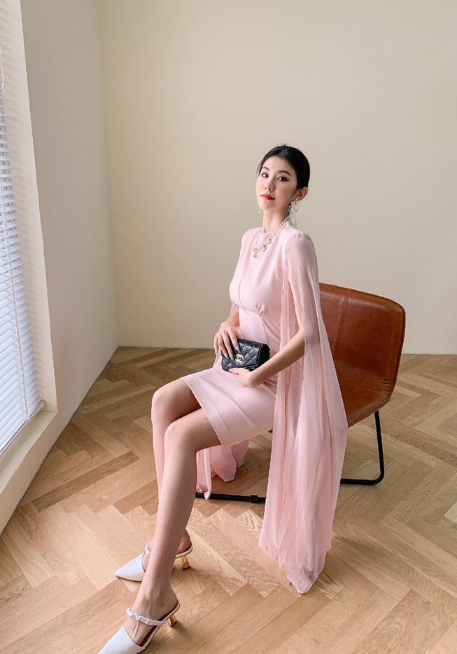 DOLLY Elegant Crew Neck Sleeveless Drape High Waist Wedding Guest Dress-LUNA