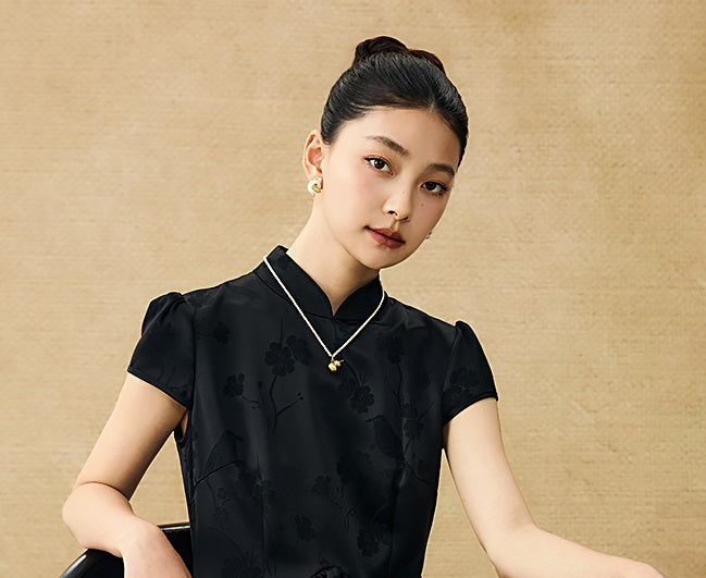 HECO Acetate Jacquard Midi Tiered Cap Sleeves Dress - HEART.