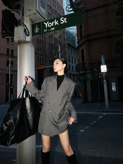 MEI SANGUAN gray plaid double-breasted two piece suit - AVON