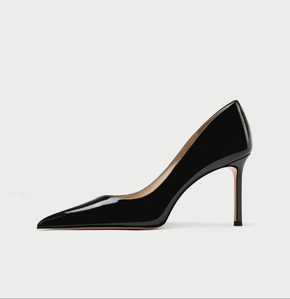 Pjjuu Black Patent Leather Pointed Toe Stiletto Pumps - Daniel Patent