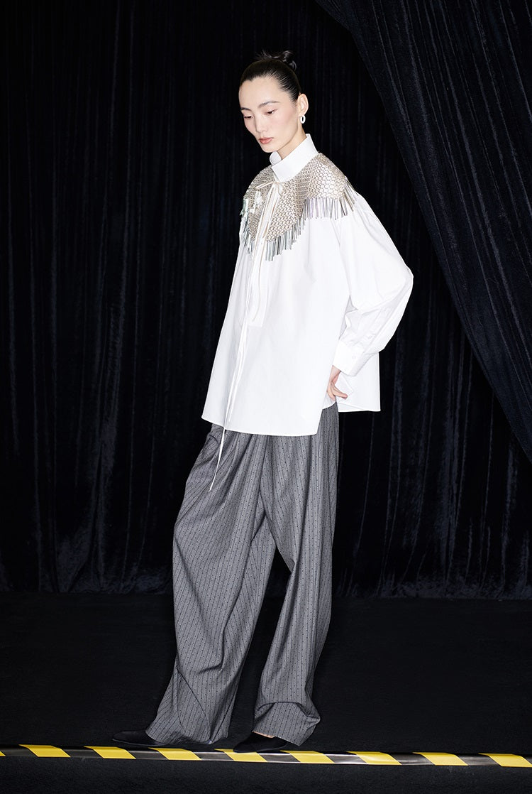 M essential Mackay designer handmade chain mail fringe embellished collar shawl - SIND.