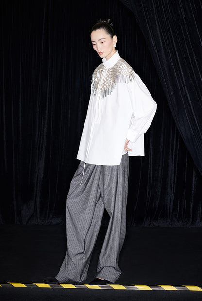 M essential Mackay designer handmade chain mail fringe embellished collar shawl - SIND.