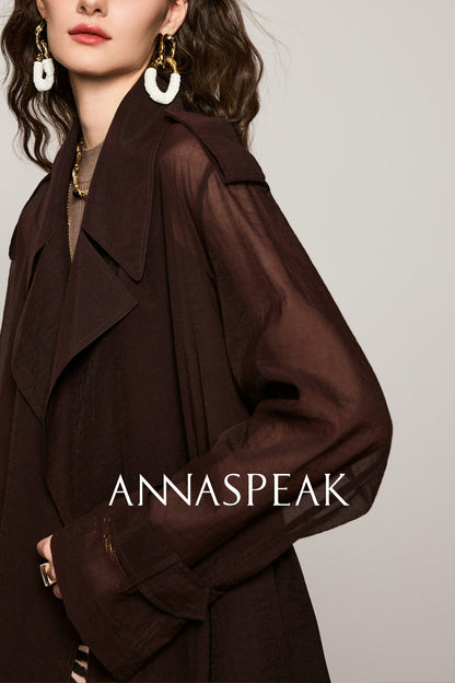 ANNASPEAK Machine  Midi Length Lightweight Loose Silhouette Long Trench Coat-MUA.