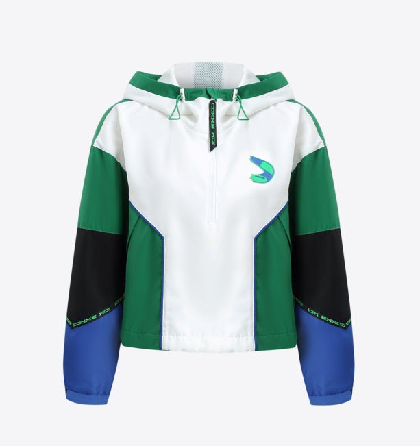 COMME MOI short contrasting patchwork hooded sports top - PENLOPE.