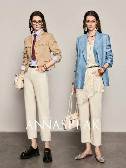 ANNASPEAK leg-shaped slightly elastic cropped straight micro-tapered pants jeans-JAG.