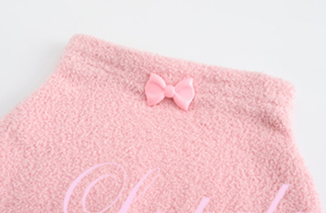 Le Palais Vintage Pink Plush Crop Top + Hip Skirt Set