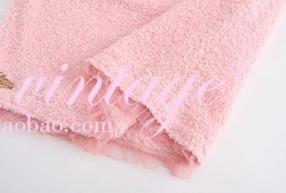 Le Palais Vintage Pink Plush Crop Top + Hip Skirt Set