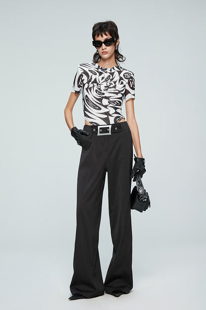 ANNAKIKI Niche Designer Japanese Button Interspersed Belt Wide-leg Pants-NEFA