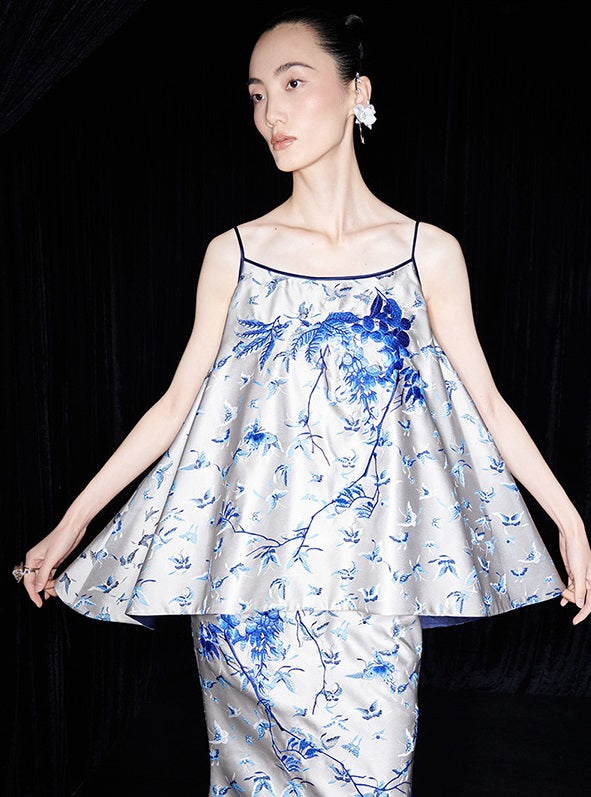 M essential Mackay designer butterfly jacquard blue vine butterfly dress skirt - MASTER.