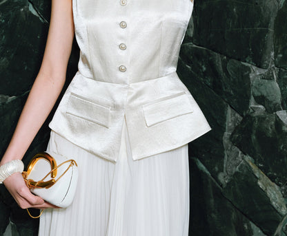 WANGXO | Faux Two-Piece Vest Suit & Romantic Pleated Gauze Skirt -THIA.