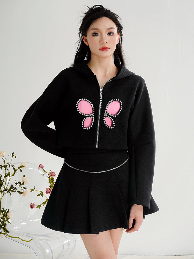 CHECORE Stubble Butterfly Cut-out High-waisted Pleated Two-piece Suit Set - OFFEND