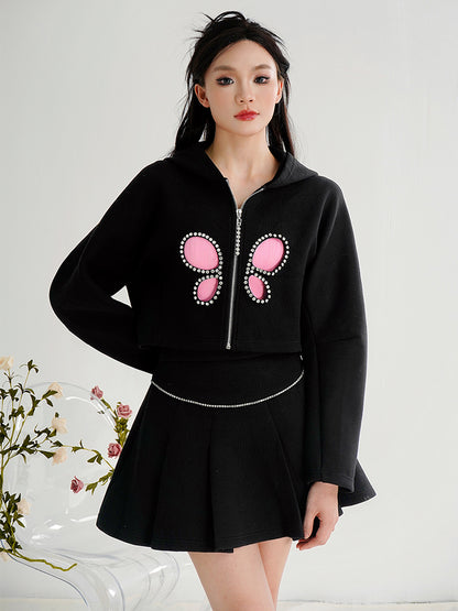 CHECOCRE Stubble Butterfly Cut-out High-waisted Pleated Two-piece Suit Set - OFFEND.