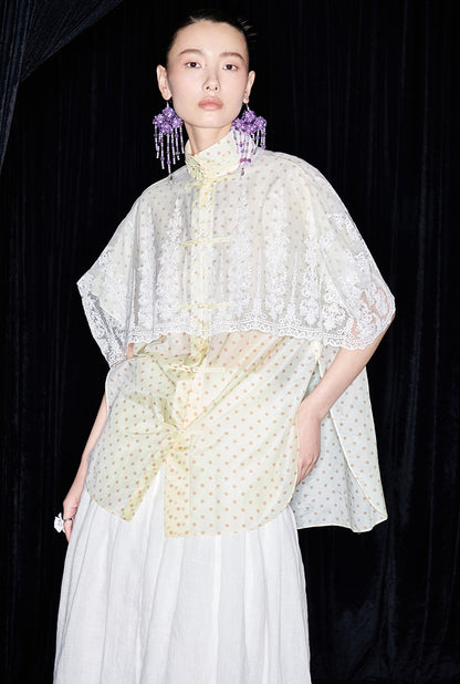 M essential Mackay designer polka dot silk cotton Chinese short-sleeved shirt - SILVER.