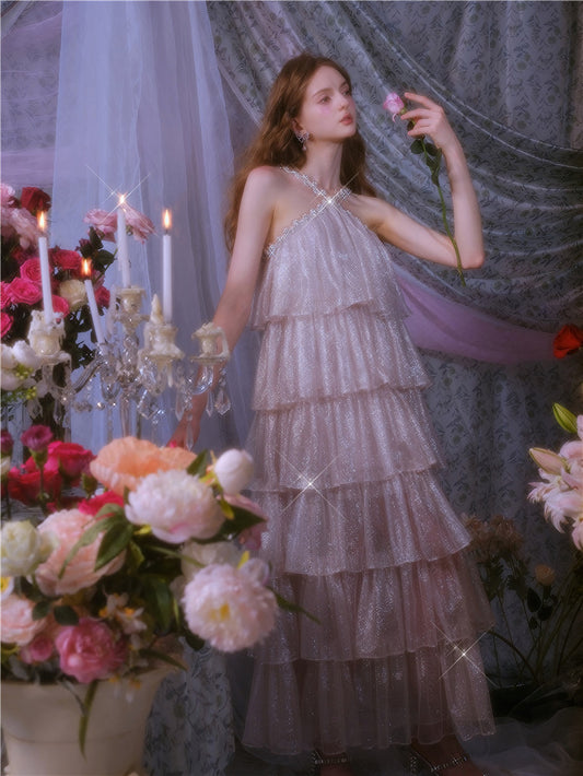 Wardrobes by Chen Elegant Sleeveless Diamond Chain Cake evening Dress-Mera