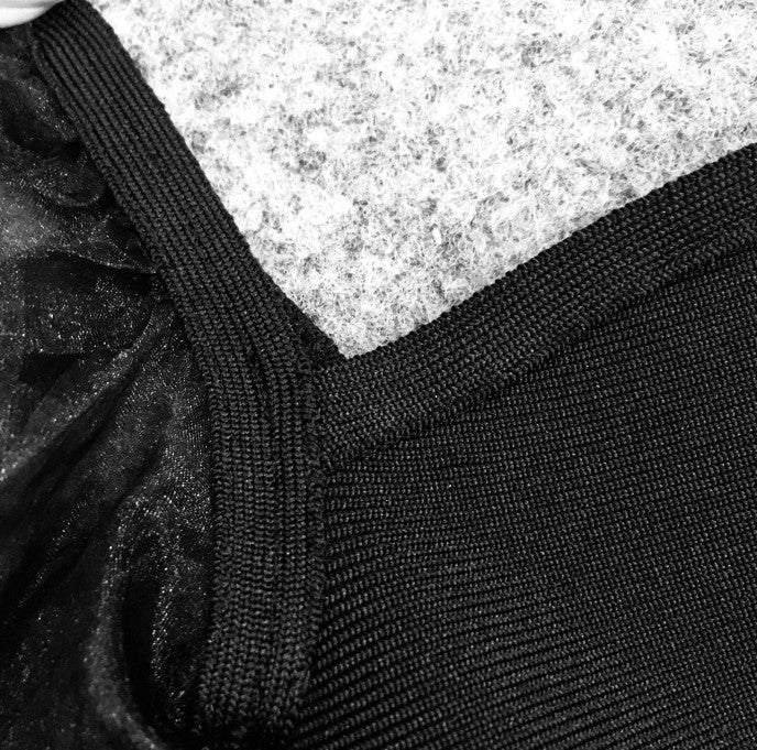 DOLLY Elegant White/Black V-Neck Mesh Long Puff Sleeve Slim Fit Dress-HAN