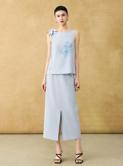 HECO Chinese hollow twisted summer simple commuter straight slit skirt - SWUM.