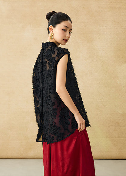 HECO Chinese Style Stand-up Collar Cut Flower Sleeveless Shirt - HELD .