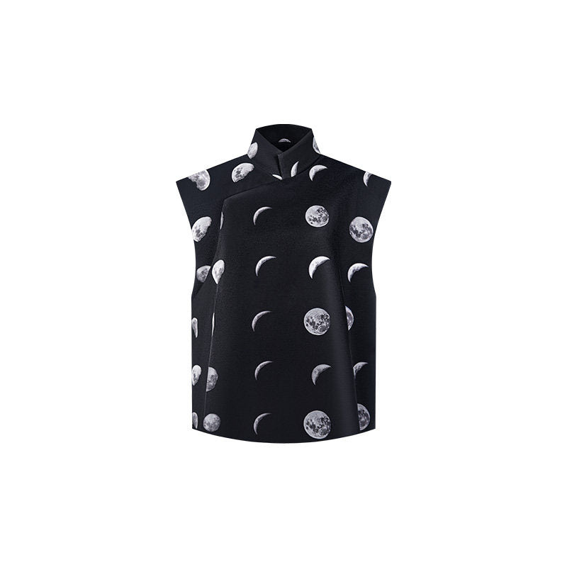 TUYUE moon print elegant stand-up collar silhouette vest- DONAVAN.