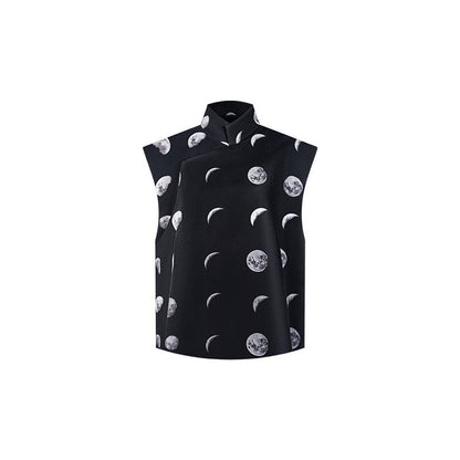 TUYUE moon print elegant stand-up collar silhouette vest- DONAVAN.