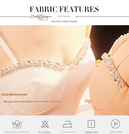 DOLLY High End White/Nude Sleeveless Diamond Fish Tail Suspender Dress-JABEL