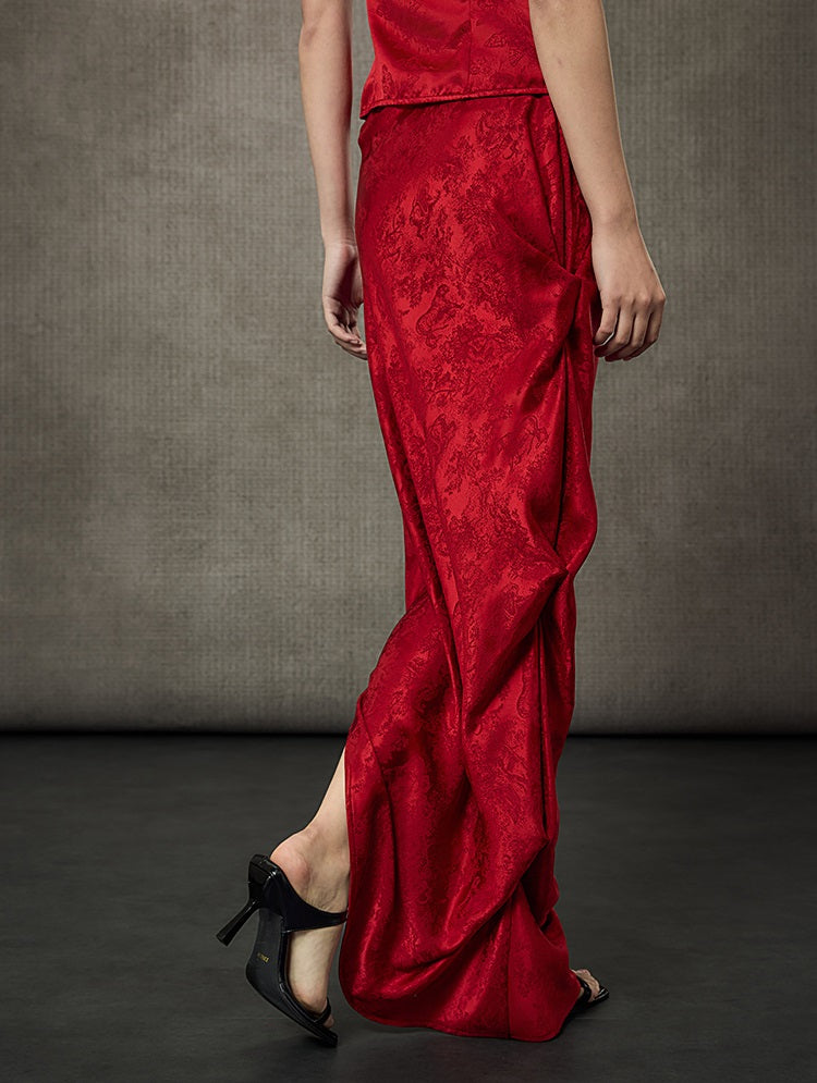 HECO Pleated Long Jacquard Slit Skirt - EAGLE.