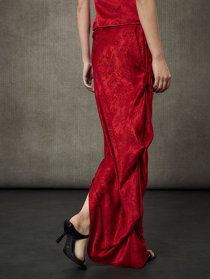 HECO Pleated Long Jacquard Slit Skirt - EAGLE.