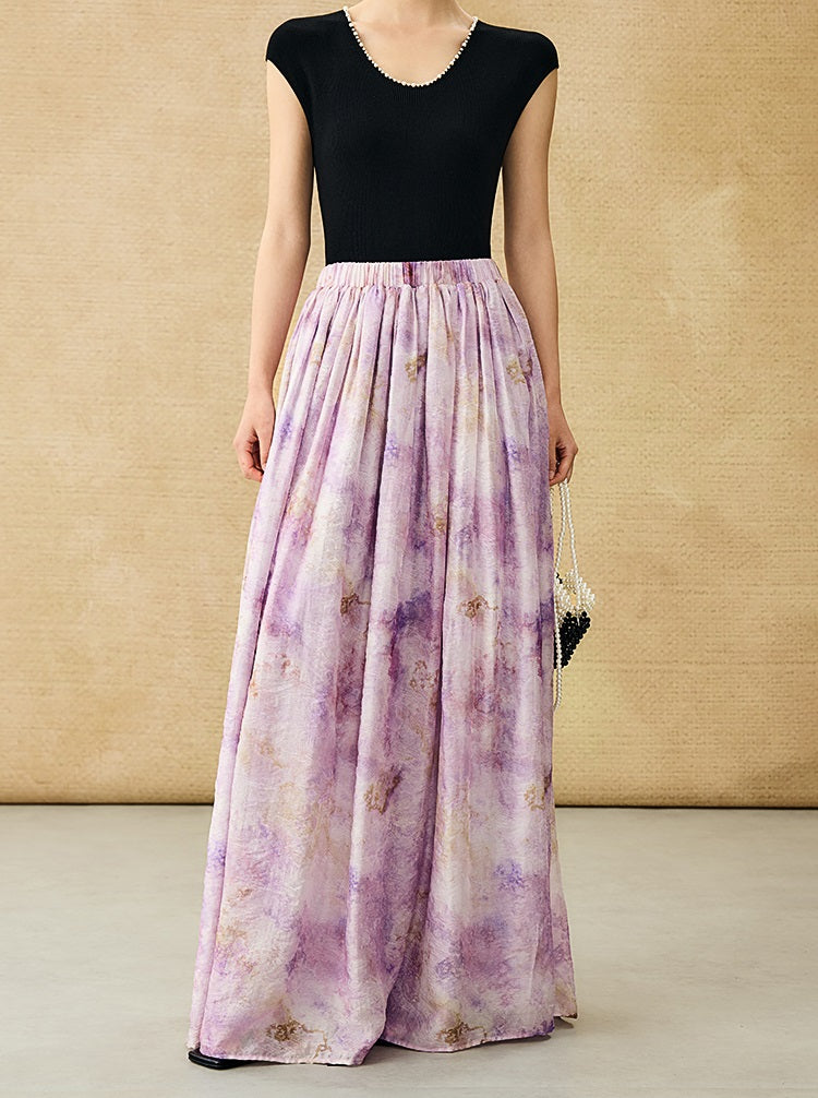 HECO Chinese elastic waist tie-dye printed skirt - BLESS.