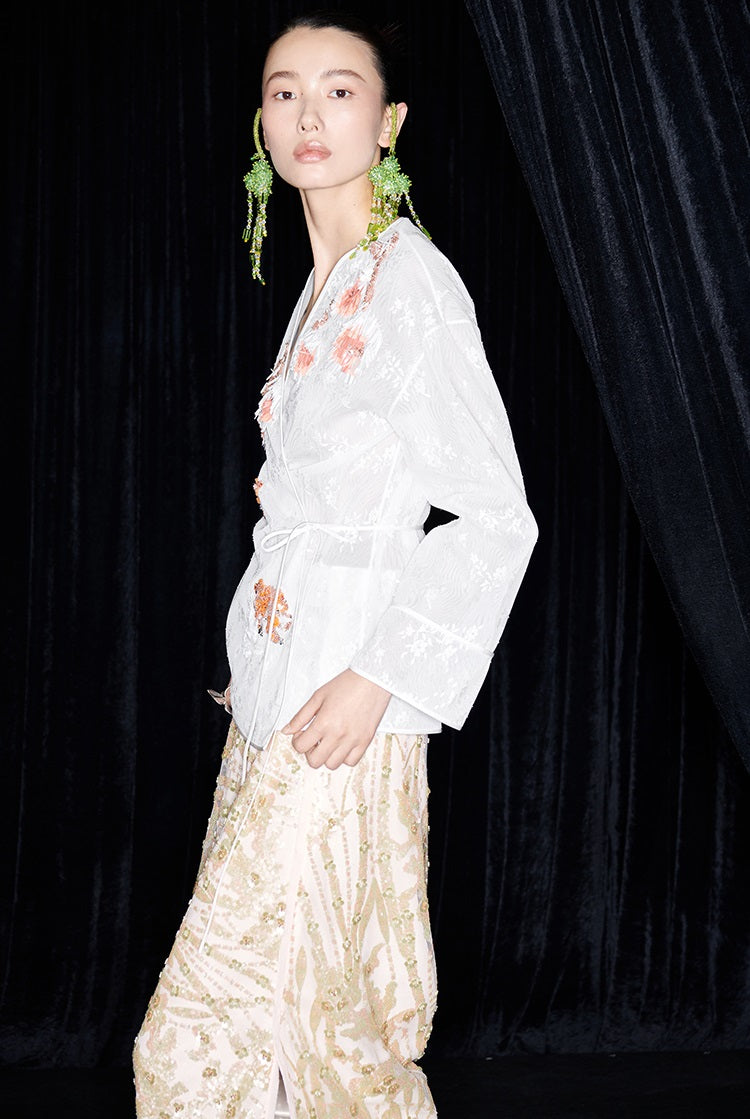 M essential Ma Kai designer Jinghui embroidered fabric upright structure long skirt - WINDA.