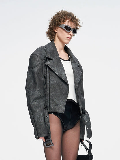 ANNAKIK niche washed retro functional leather jacket-KIYOSHI