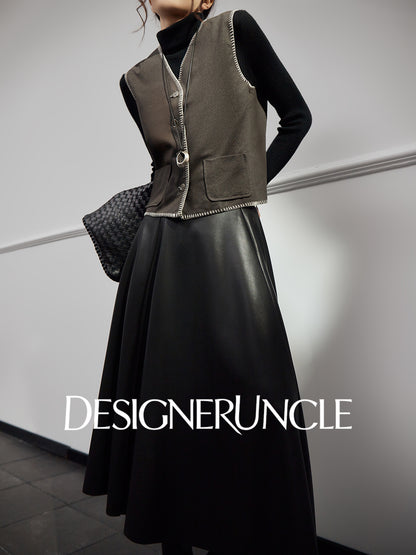 DGU|Leather Vest Light Luxury Commuting Loose and Versatile Design Shoulder Top - Stephan.