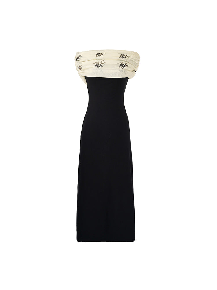 HECO Pleated One-Shoulder Bardot Temperament Midi Dress  - BELIEVE.