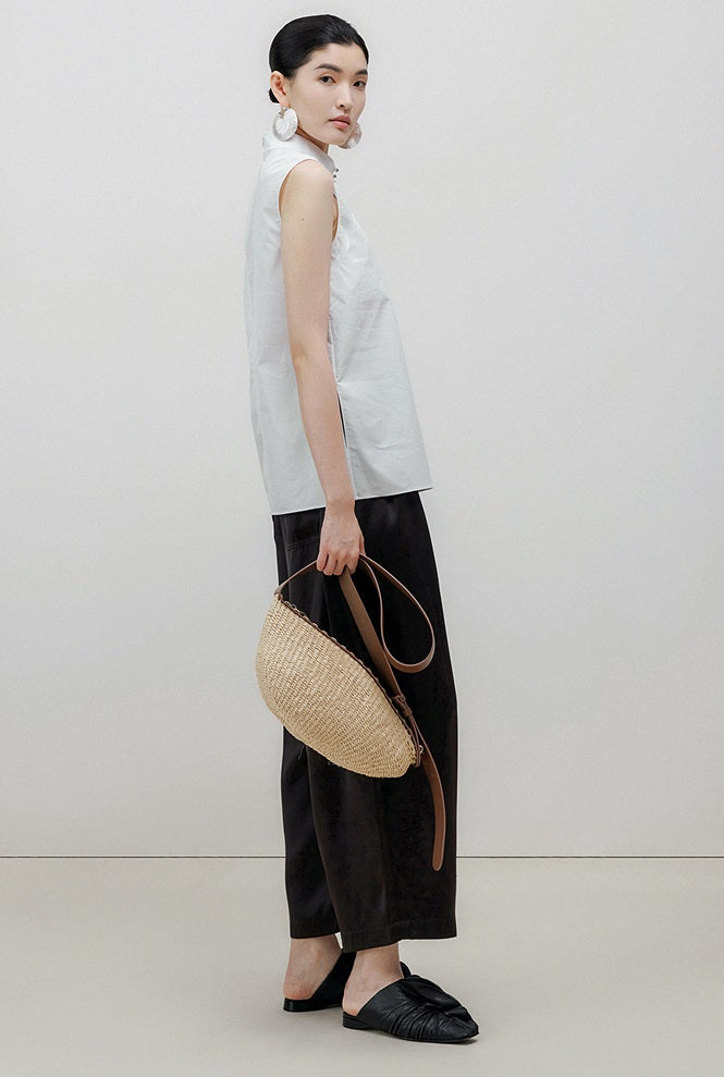 ZHUCHONGYUN White Chinese Buckle Stand Collar Sleeveless Shirt-GINTOKI.