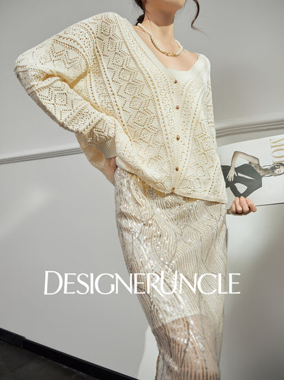 DGU "Light Grapefruit" apricot knitted sweater cut-out loose and versatile high-end top - GREC.