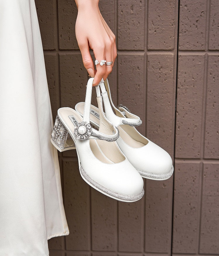 SHOESZOOO Maryjane Rhinestone Round Toe Block Heels - WISDOM.