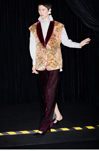 M essential Mackay designer embroidered quilted cotton gilet sequin long skirt-  lily of the valley