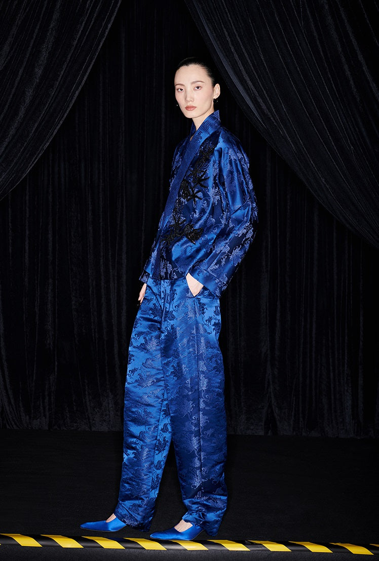 M essential Mackay designer sea green jacquard gag fish algae pattern nail bead jacket - ZYAN.