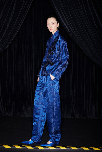 M essential Mackay designer sea green jacquard gag fish algae pattern nail bead jacket - ZYAN.