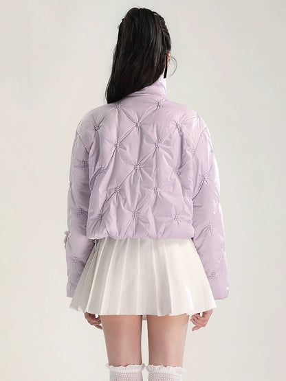 CHECOCRE Chic Gentle Romantic Style Purple Bow Cotton Jacket  - INTERPHASE