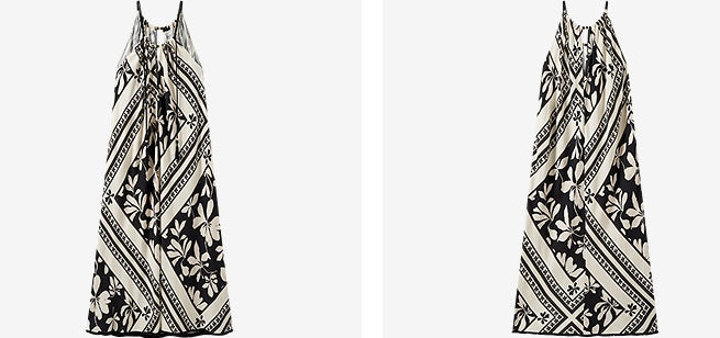 COMME MOI Lu Yan designer's black and white printed shirred dress - OAKLEY.