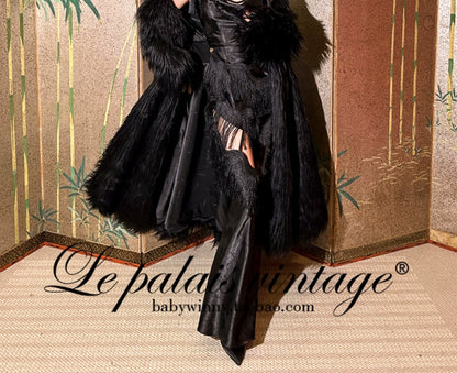 Le Palais Vintage Elegant Black Slim Waist Seal Heavy Long Fur Jacket-Cielo