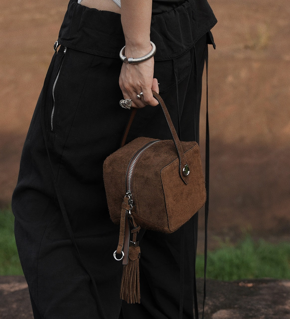 IUBALLET  new suede small square fringe handbag- JUDE.