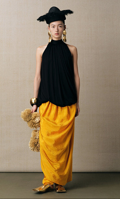 ZHUCHONGYUN yellow asymmetrical pleats slim skirt-CUD.